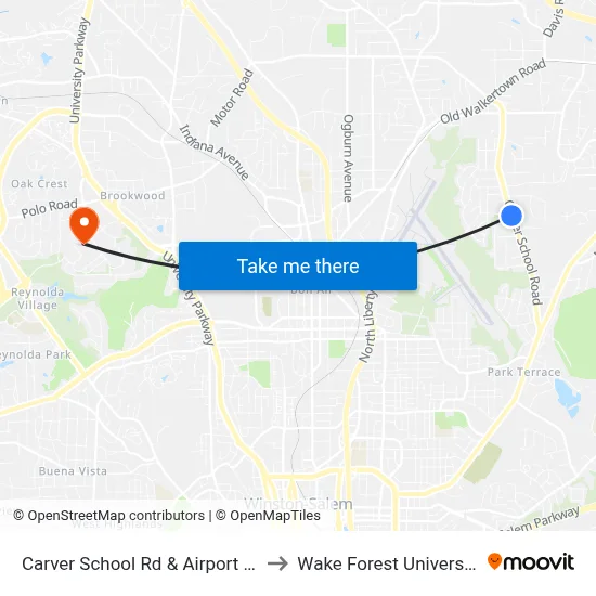 Carver School Rd & Airport Rd to Wake Forest University map