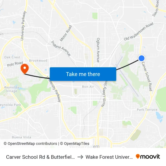 Carver School Rd & Butterfield Dr to Wake Forest University map