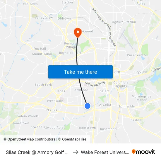 Silas Creek @ Armory Golf Ctr. to Wake Forest University map