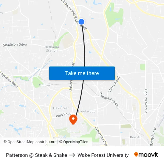 Patterson @ Steak & Shake to Wake Forest University map