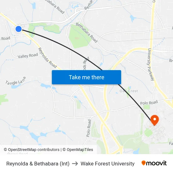 Reynolda & Bethabara (Int) to Wake Forest University map