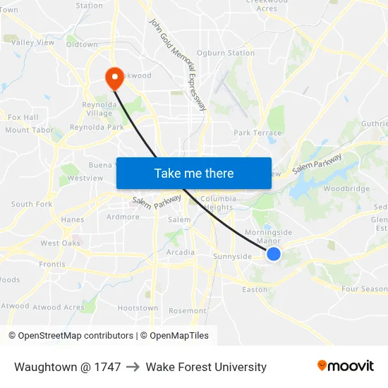 Waughtown @ 1747 to Wake Forest University map