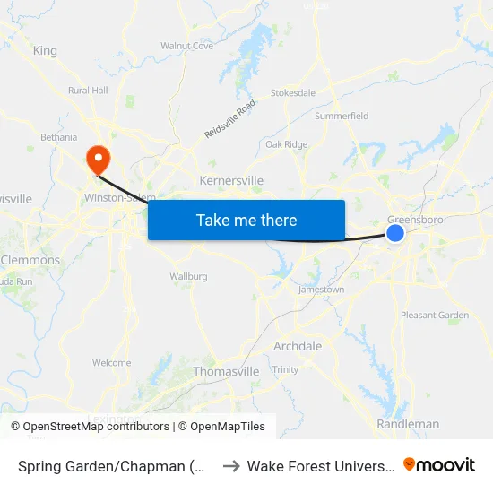 Spring Garden/Chapman (Wb) to Wake Forest University map