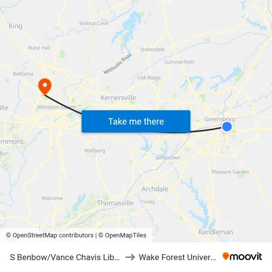 S Benbow/Vance Chavis Library to Wake Forest University map
