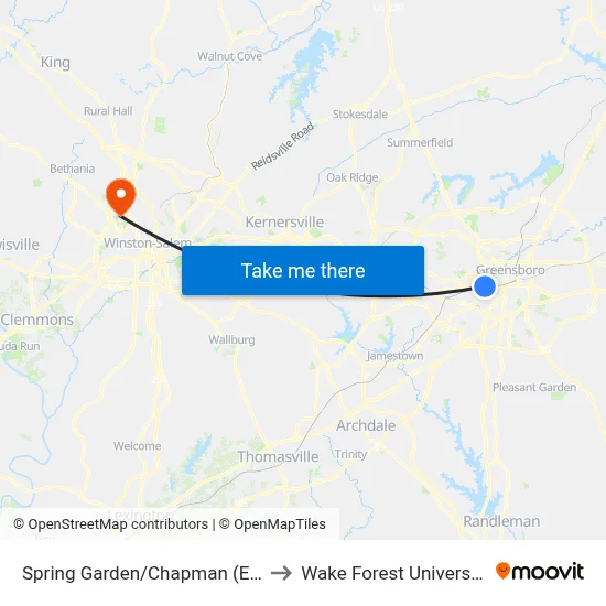Spring Garden/Chapman (Eb) to Wake Forest University map