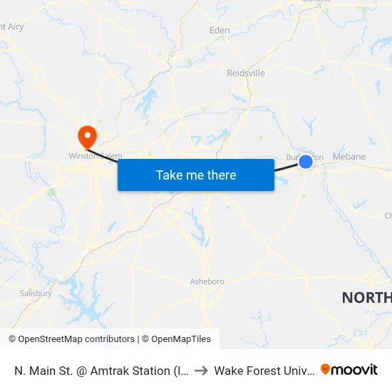N. Main St. @ Amtrak Station (Inbound) to Wake Forest University map