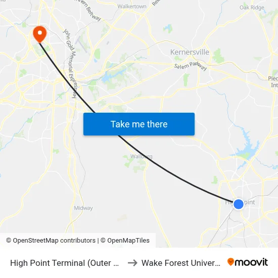 High Point Terminal (Outer Slip) to Wake Forest University map
