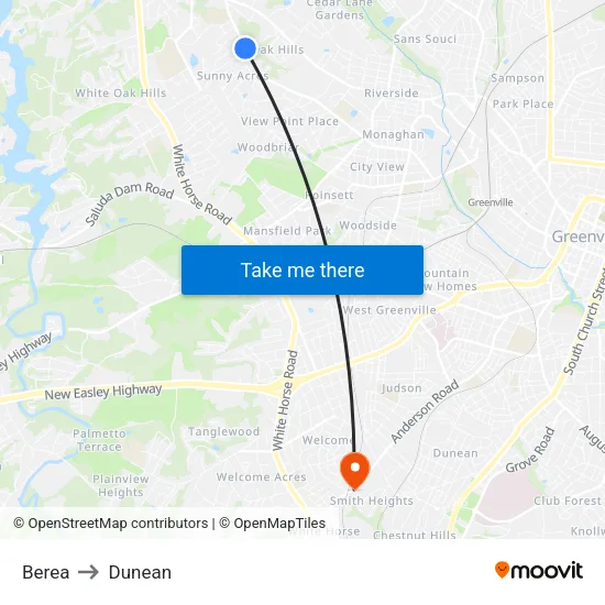 Berea to Dunean map