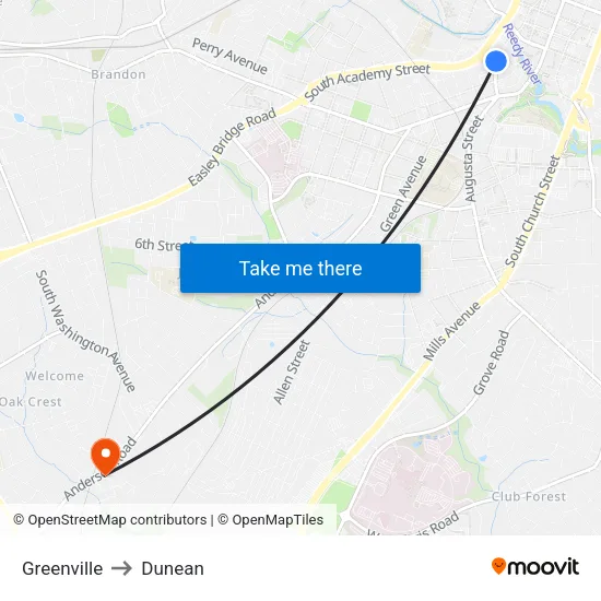 Greenville to Dunean map