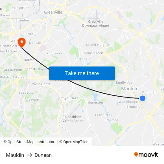 Mauldin to Dunean map