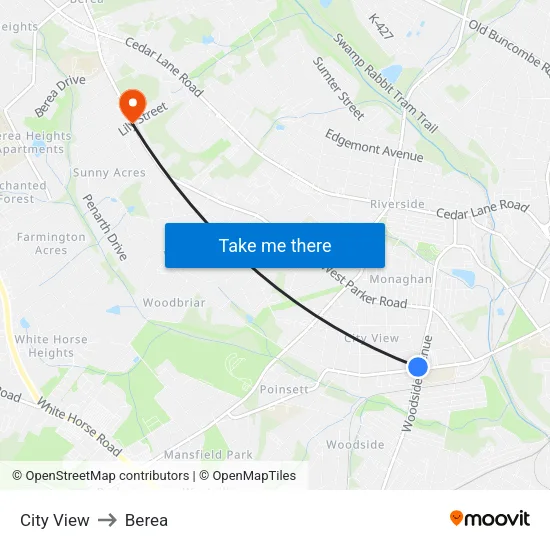 City View to Berea map