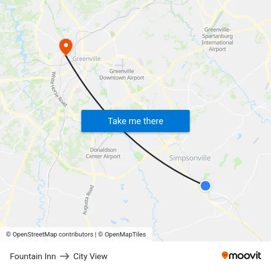Fountain Inn to City View map