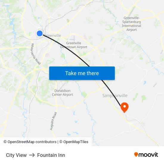 City View to Fountain Inn map