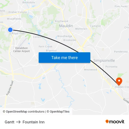 Gantt to Fountain Inn map