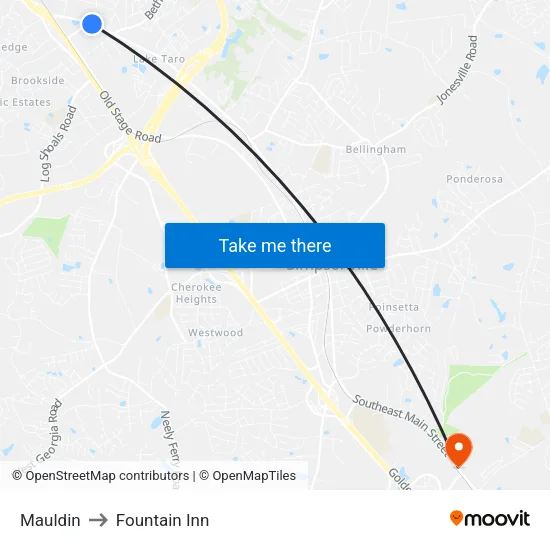 Mauldin to Fountain Inn map