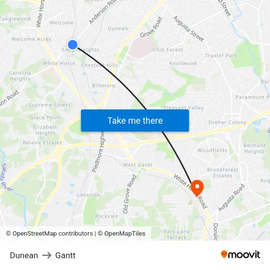 Dunean to Gantt map