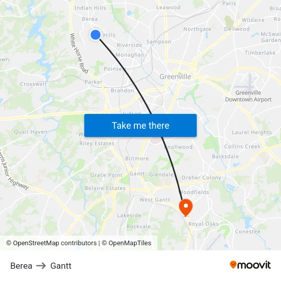 Berea to Gantt map