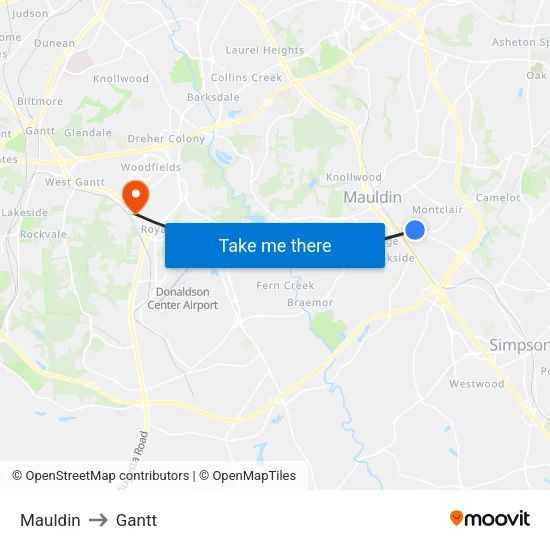 Mauldin to Gantt map