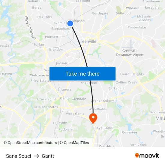 Sans Souci to Gantt map
