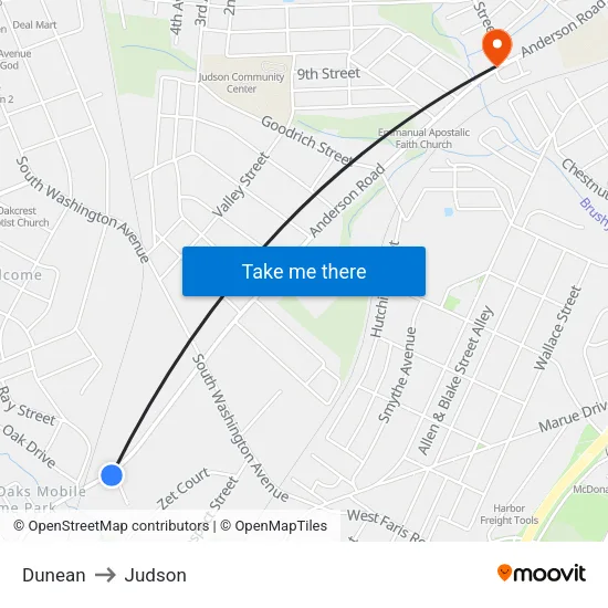 Dunean to Judson map