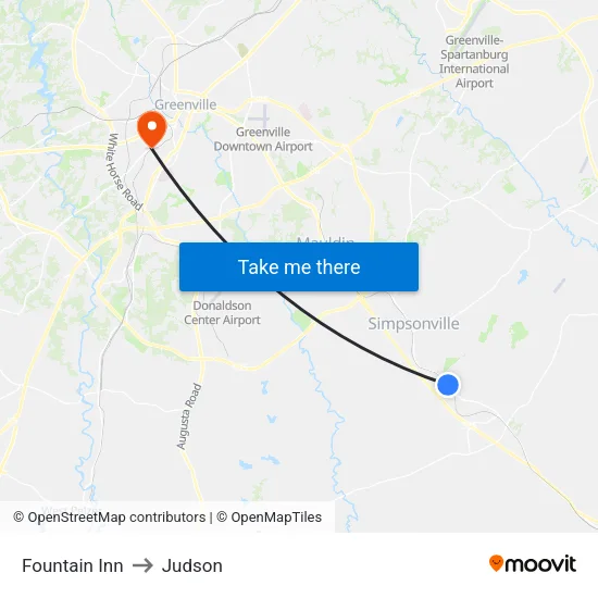 Fountain Inn to Judson map