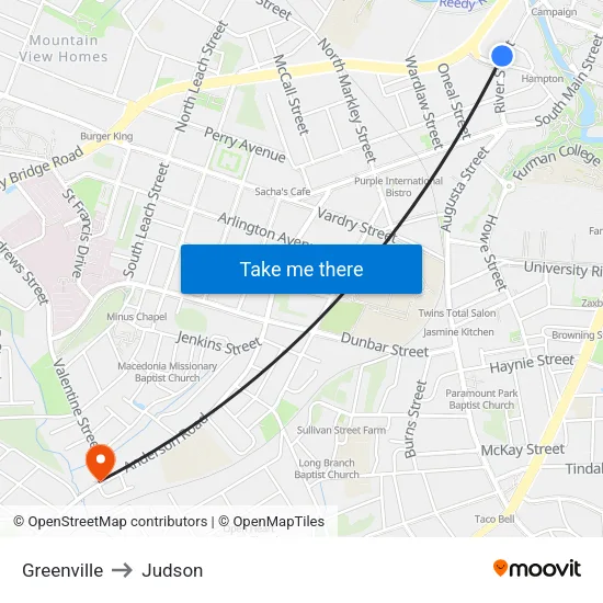 Greenville to Judson map