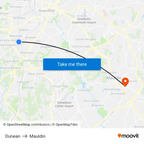 Dunean to Mauldin map