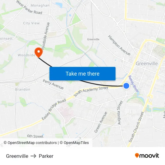 Greenville to Parker map