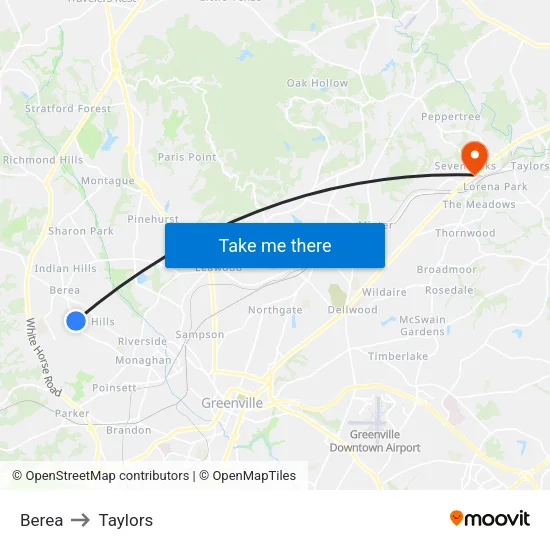 Berea to Taylors map