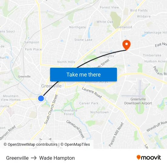 Greenville to Wade Hampton map