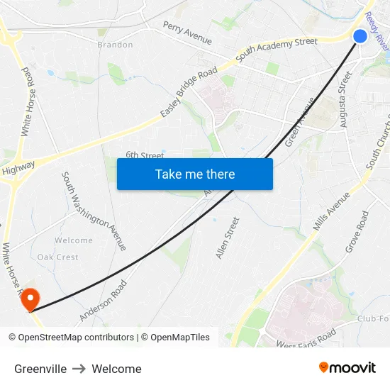 Greenville to Welcome map