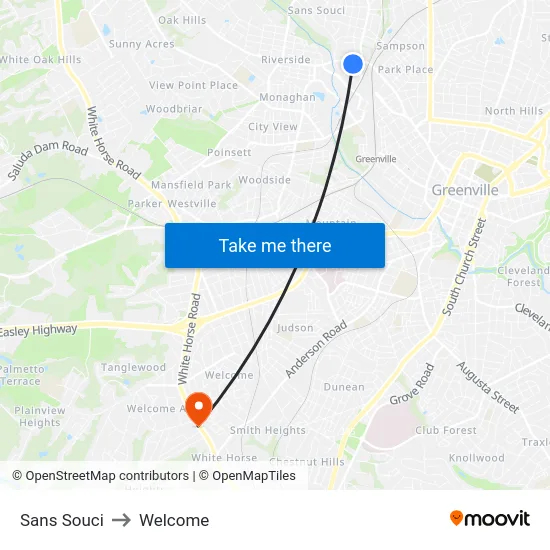 Sans Souci to Welcome map