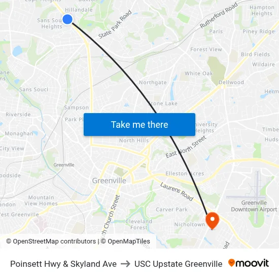 Poinsett Hwy & Skyland Ave to USC Upstate Greenville map
