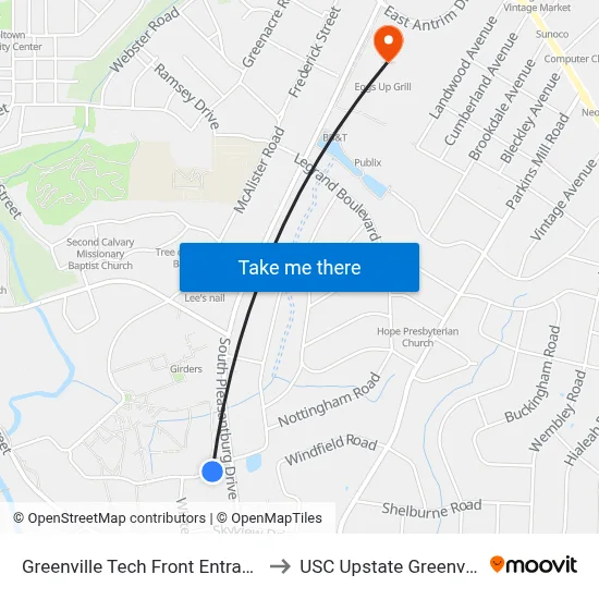 Greenville Tech Front Entrance to USC Upstate Greenville map