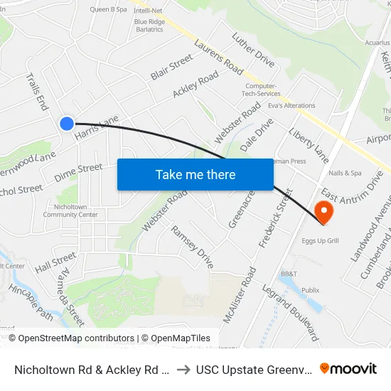 Nicholtown Rd & Ackley Rd Ext to USC Upstate Greenville map