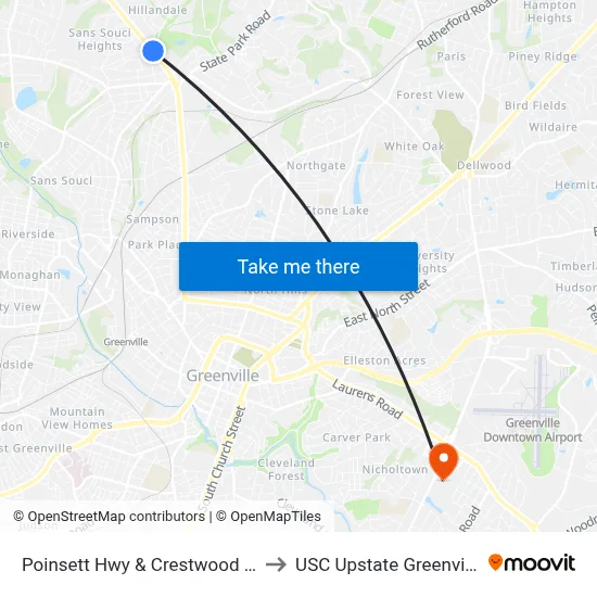 Poinsett Hwy & Crestwood Dr to USC Upstate Greenville map