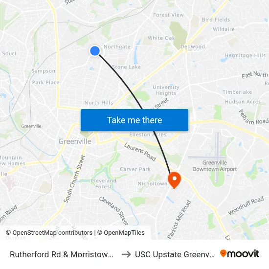 Rutherford Rd & Morristown Dr to USC Upstate Greenville map