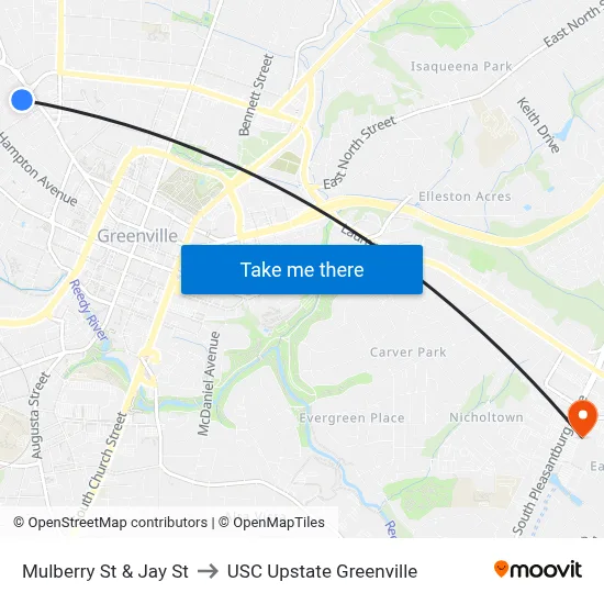 Mulberry St & Jay St to USC Upstate Greenville map