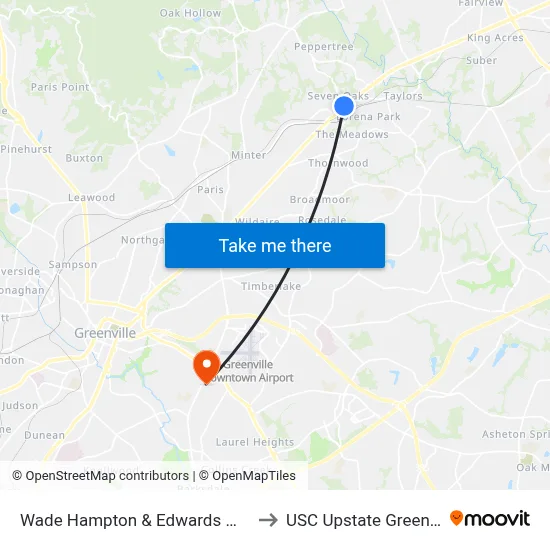 Wade Hampton & Edwards Mill Rd to USC Upstate Greenville map