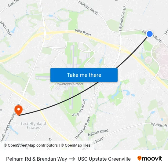 Pelham Rd & Brendan Way to USC Upstate Greenville map