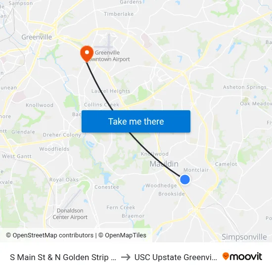 S Main St & N Golden Strip Dr to USC Upstate Greenville map