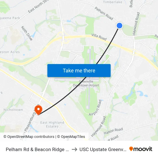 Pelham Rd & Beacon Ridge Ent to USC Upstate Greenville map