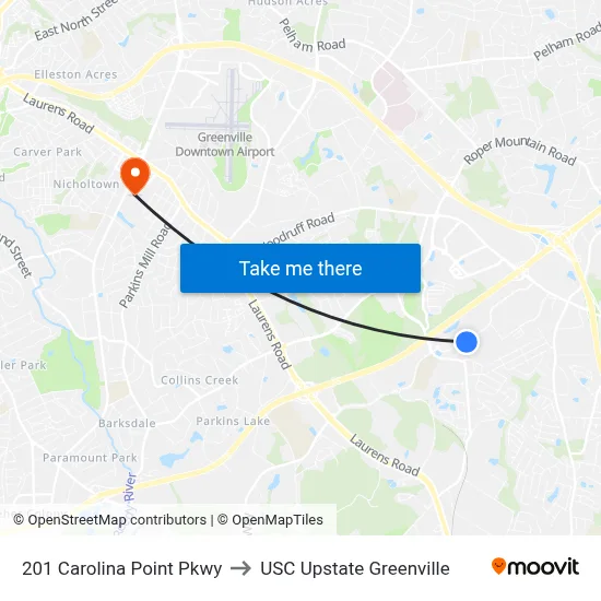 201 Carolina Point Pkwy to USC Upstate Greenville map