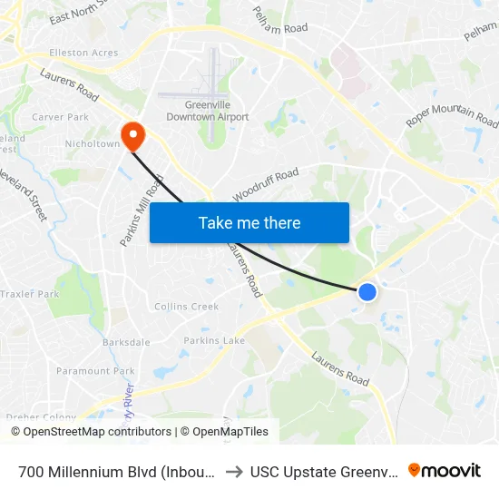 700 Millennium Blvd (Inbound) to USC Upstate Greenville map