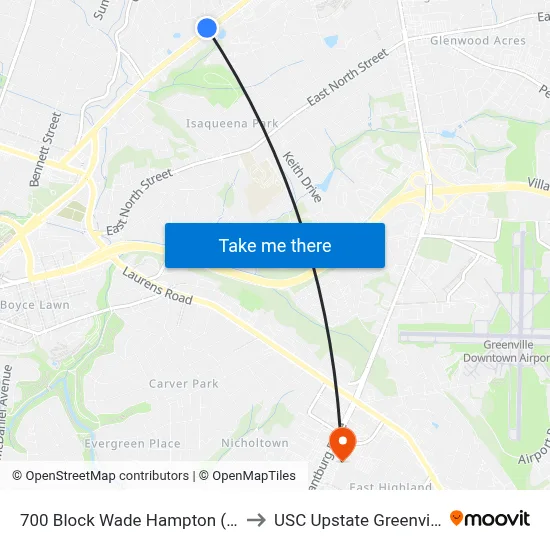 700 Block Wade Hampton (Ib) to USC Upstate Greenville map