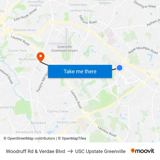 Woodruff Rd & Verdae Blvd to USC Upstate Greenville map