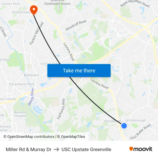 Miller Rd & Murray Dr to USC Upstate Greenville map