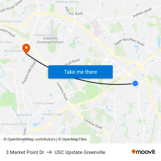 3 Market Point Dr to USC Upstate Greenville map