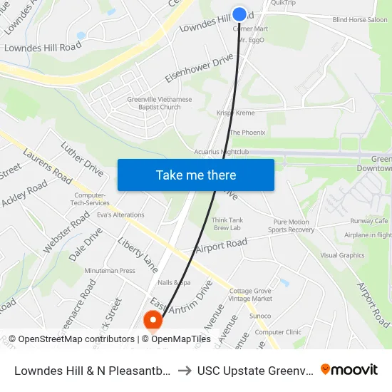 Lowndes Hill & N Pleasantburg to USC Upstate Greenville map
