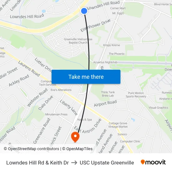 Lowndes Hill Rd & Keith Dr to USC Upstate Greenville map